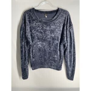 We The Free People Milan Crushed Velvet Top Sweatshirt Gray XS Loose Fit